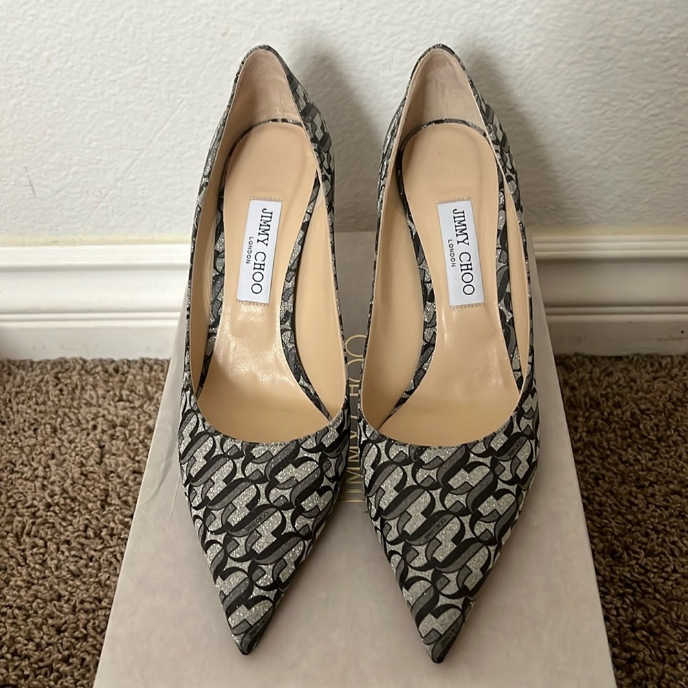 JC glitter black and grey leather heels